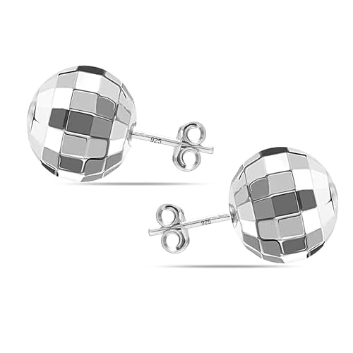 Charmsy 925 Sterling Silver Ball Post Stud Earrings for Women | Round Hammered Lightweight Disco Classic Ball Stud Earring for Women Teen | Sizes 3mm-11mm - style: 10mm-Disco Ball