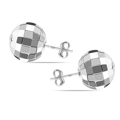 Charmsy 925 Sterling Silver Ball Post Stud Earrings for Women | Round Hammered Lightweight Disco Classic Ball Stud Earring for Women Teen | Sizes 3mm-11mm - style: 10mm-Disco Ball