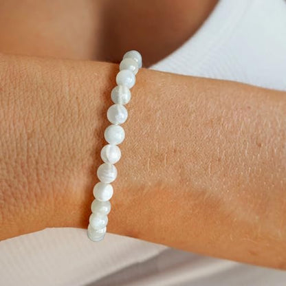 Crystal Beaded Bracelets for Women 4mm Clear Quartz Bead Handmade Gemstone Stretch Elastic Bracelet Natural Stone Crystal Healing Reiki Spiritual Jewelry Gifts - color: Moonstone, size: 6mm