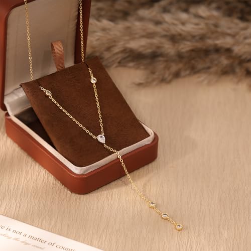 Long Necklaces for Women, Dainty Gold Drop Necklace 14k Gold Plated Y Shaped Lariat Necklace Simple Gold Necklaces for Women Trendy Chunky Long Necklace Formal Wedding Prom Necklace Jewelry - color: necklace-4-Gold