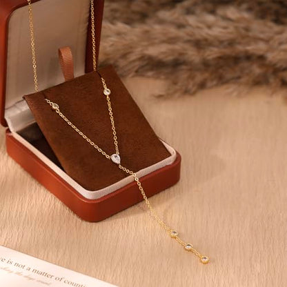 Long Necklaces for Women, Dainty Gold Drop Necklace 14k Gold Plated Y Shaped Lariat Necklace Simple Gold Necklaces for Women Trendy Chunky Long Necklace Formal Wedding Prom Necklace Jewelry - color: necklace-4-Gold