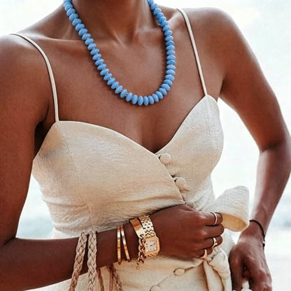 Resin Chunky Beaded Necklace for Women,Vacation Jewelry | Acrylic Beads,Boho Summer Beach Handmade Jewelry,Trendy Bold Statement Beaded Necklace,Birthday Gift for Women - color: Sky Blue
