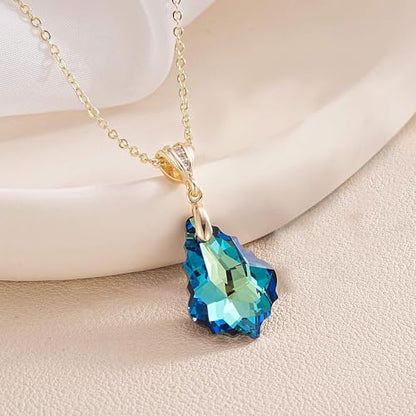EVEVIC Teardrop Austrian Crystal Charm Pendant Necklace for Women | 14K Gold Plated,Adjustable Chain Fit,Elegant Teardrop Crystal,Gift Box Included,Perfect for Daily Wear and Special Events - color: Bermuda Blue