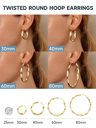 PROSTEEL Chunky Hoop Earrings for Women 14K Gold Plated/Black/Silver | 20/30/40/50/60/70/80mm Stainless Steel Thick Big Round Hoop with Waterproof and Non Tarnish Trendy Jewelry with Gift Box - color: 4. Gold, size: 60MM