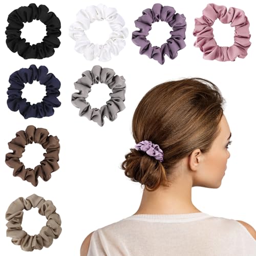 8 PCS Silk Satin Hair Ties Hair Scrunchies for Women Premium Classic Color | Artisan Crafted / Stretched 10" Length / Gift Box / Silky Weave / Soft Touch Daily Use - color: Classic