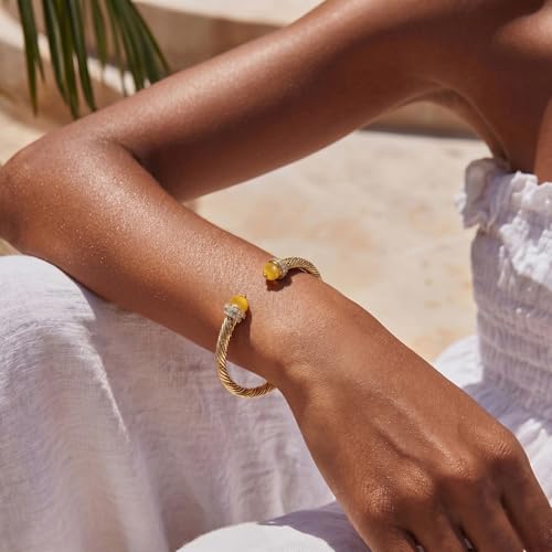 Fettero Gold Cuff Bangle Bracelets for Women - Adjustable Open Cuff Bangles 14K Gold Plated Charm Twisted Cable Bangle Bracelet for Mom Dainty Jewelry Gift - color: Yellow