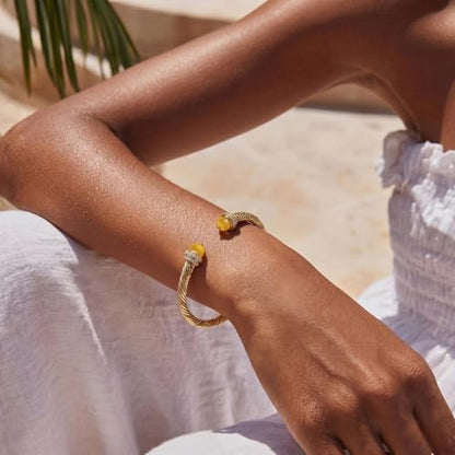 Fettero Gold Cuff Bangle Bracelets for Women - Adjustable Open Cuff Bangles 14K Gold Plated Charm Twisted Cable Bangle Bracelet for Mom Dainty Jewelry Gift - color: Yellow