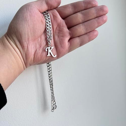 Stainless Steel Initial A-Z Necklace for Men Women,Cuban Chain,Titanium Steel Initial Letter Pendant Charm Necklaces Accessories Jewelry for Woman Man,21 Inch Chain - color: K