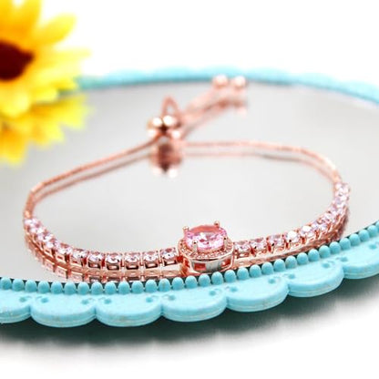 Sparkling CZ Tennis Bracelets for Women, Birthstone Slider Bolo Bracelets Trendy Birthday Valentine's Day Jewelry for Women Lady - color: Pink