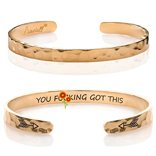 Carviell Bracelet - Gifts for Women – Inspirational, Friendships, Love, Mom, Daughters, Sisters, Christian, Graduations, Memorials & Wedding Gifts – 100+ Phrases – Stainless Steel, Gift Ready - color: BADASS Gift - You F***king Got This
