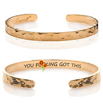 Carviell Bracelet - Gifts for Women – Inspirational, Friendships, Love, Mom, Daughters, Sisters, Christian, Graduations, Memorials & Wedding Gifts – 100+ Phrases – Stainless Steel, Gift Ready - color: BADASS Gift - You F***king Got This