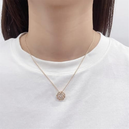 Rose Flower Jewelry Sets for Women Dainty Blooming Filigree Flower Austrian Crystal Choker Necklace Earring Set for Wedding Valentine Fashion Jewelry for Brides Bridesmai - color: Rose Gold