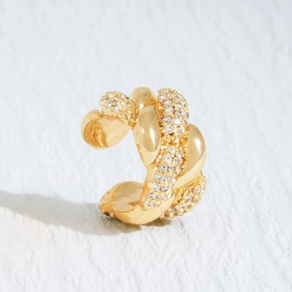 Chunky Ear Cuff Earrings for Women Single | Non Piercing, Clip On, 14K Gold Plated, Cubic Zirconia, Hypoallergenic, Jewelry Gifts - style: Twist