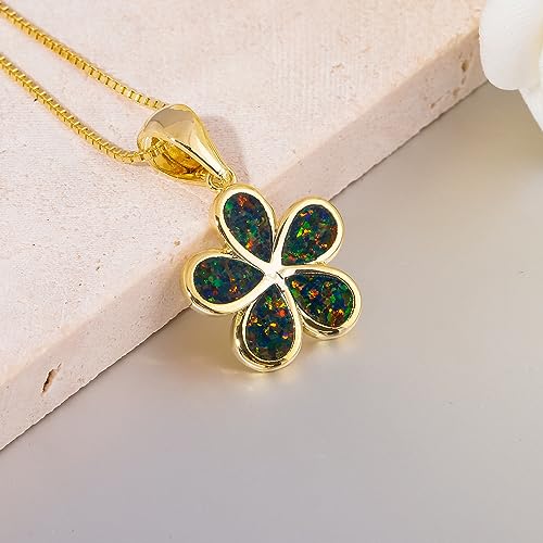 CiNily Opal Leaf/Flower Pendant Necklace for Women Silver Plated Jewelry Gift - color: Flower-Black