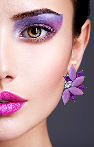 80s Funky Punk Rock Spiky Starburst Angel Wings Oversized Colorful Stones Studded Candy Cluster Women Statement Stud Earrings - color: Purple Ube