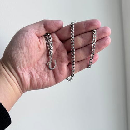 Stainless Steel Initial A-Z Necklace for Men Women,Cuban Chain,Titanium Steel Initial Letter Pendant Charm Necklaces Accessories Jewelry for Woman Man,21 Inch Chain - color: U