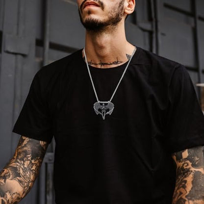 Skull Necklace for Men Stainless Steel Gothic Punk Emo Biker Necklace Jewelry for Men 60cm - style: Winged Skull