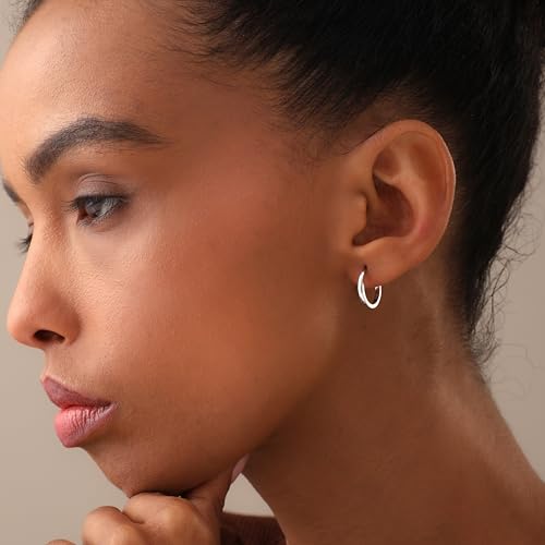 LeCalla 925 Sterling Silver Small Huggie Hoop Earrings for Women | Rhodium-Plated Lightweight Classic Hoop Earrings for Women 15MM