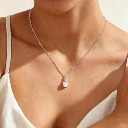 Freshwater Pearl Necklace for Women | 14K Gold Plated Infinity Pendant Fine Jewelry | Dainty Everyday Layering Chain with Lobster Clasp - color: Silver Moissanite