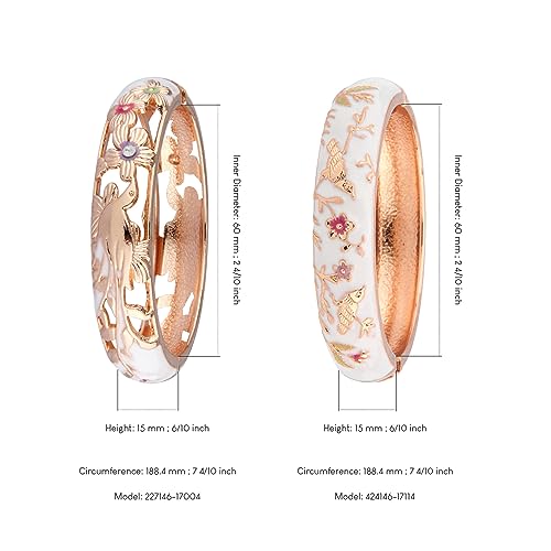 UJOY Cloisonne Indian Bangle Colored Crystal Plated Hinge Cuff Bracelet Hollowed Bird Enamel Jewelry Gift 55C49 - color: 2 Pcs/set-Bird-White