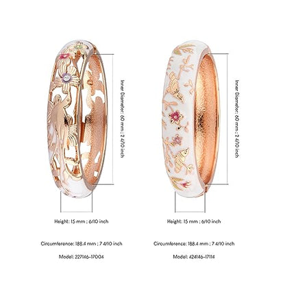 UJOY Cloisonne Indian Bangle Colored Crystal Plated Hinge Cuff Bracelet Hollowed Bird Enamel Jewelry Gift 55C49 - color: 2 Pcs/set-Bird-White