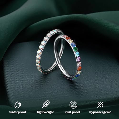 316L Stainless Steel 5A CZ Nose Rings Hoops Conch Helix Piercing Jewelry | Cartilage Earrings Tragus Rook Daith Piercing Jewelry, Septum Clicker Silver/Black/14K Gold Plated, 6-12mm, 16G/18G/20G - color: Silver, AB CZ(5A), 20G, size: 20g(0.8mm)-9mm