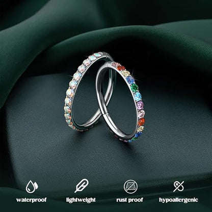316L Stainless Steel 5A CZ Nose Rings Hoops Conch Helix Piercing Jewelry | Cartilage Earrings Tragus Rook Daith Piercing Jewelry, Septum Clicker Silver/Black/14K Gold Plated, 6-12mm, 16G/18G/20G - color: Silver, AB CZ(5A), 20G, size: 20g(0.8mm)-8mm-TopPic