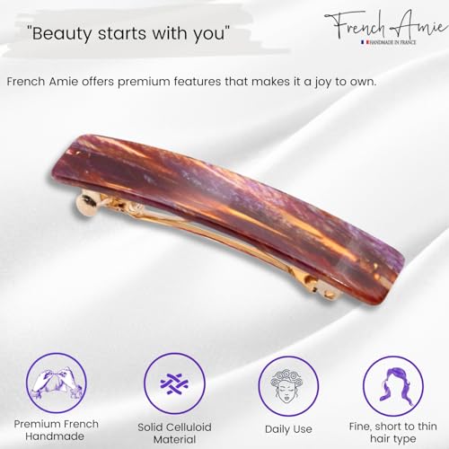 French Amie Bar Purple Touch Small 2 1/4 Inch Hair Clip Barrette | Handmade Cellulose Acetate Durable Grip For Women Girls Teens Everyday Style - color: Purple Touch