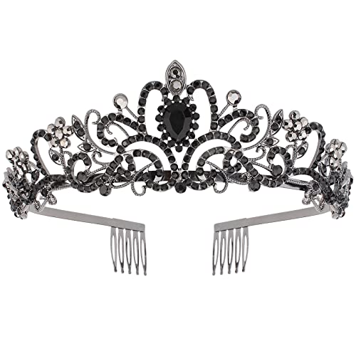 COCIDE Tiara Crowns Crystal Headband Princess Rhinestone Crown with Combs Bride Headbands Bridal Wedding Prom Birthday Party Hair Accessories Jewelry for Women and Girls (L BLACK) - color: TI Dark Silver+Black