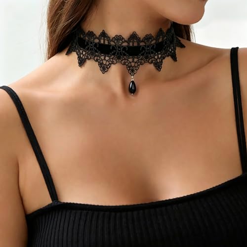Black Necklaces for Women,Adjustable Layered Collar,Goth Jewelry - color: Lace