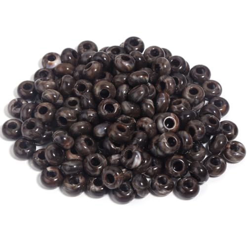 150PCS 14x8mm Brown Acrylic European Large Hole Rondelle Spacer Beads with Storage Box, Loose Beads for Bracelet Necklace Earring Hair DIY Jewelry Making - color: Brown