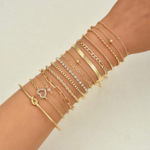 CHICUTIE Gold Bracelets for Women, Elegant 14K Gold Plated Dainty Bracelet set Trendy Link Chain Stackable Bracelets Pack Jewelry Gifts for Women - color: Gold
