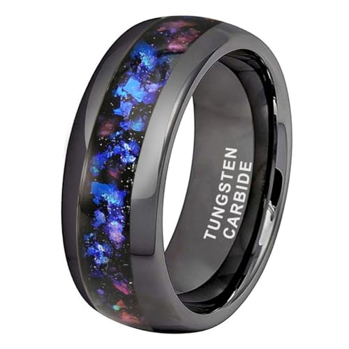 TUTISS 8mm Silver/Black/Gunmetal Tungsten Rings for Men Women Orion Nebula Opal Galaxy Fragment Inlay Fashion Jewelry Engagement Wedding Promise Band Polished Shiny Comfort Fit - color: 8mm Gunmetal Tungsten
