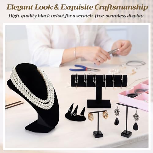 Novabright 5 Pcs Velvet Jewelry Display Set Necklace Bust Holder T Bar Bracelet Earring Holder Ring Finger Jewelry Display Stand