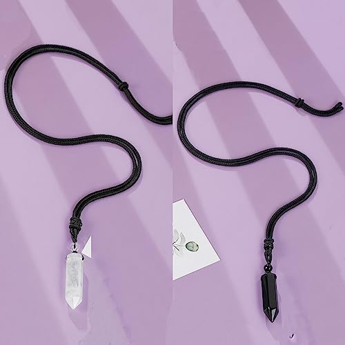 Top Plaza Healing Crystal Stone Necklaces for Men Hexagonal Pendant Necklaces Adjustable Braided Rope Natural Gemstone Necklace Jewelry Christmas Gift for Dad, Husband - color: Clear Quartz+Black Obsidian