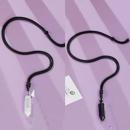 Top Plaza Healing Crystal Stone Necklaces for Men Hexagonal Pendant Necklaces Adjustable Braided Rope Natural Gemstone Necklace Jewelry Christmas Gift for Dad, Husband - color: Clear Quartz+Black Obsidian