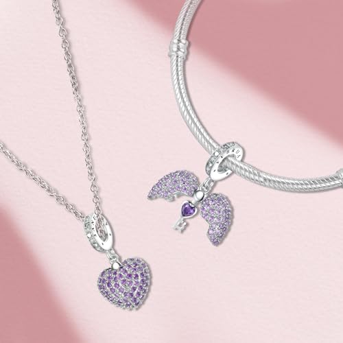 Annmors Birthstone Charms for Bracelet 925 Sterling Silver Charms fit Bracelet Necklace Dangle with 5A Cubic Zirconia Christmas Valentine Mother's Day Gift for Women - color: 02-February-Amethyst