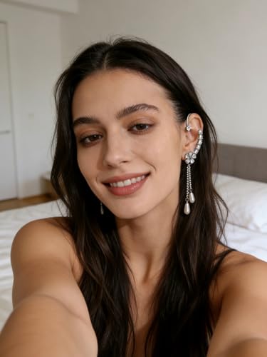 2PCS Flower Tassel Zircon Earrings Ear Cuffs No Piercing Flower Climber Wrap Around Earrings Pearl Drop Earrings for Women Fairy Ear Clip Dainty Wedding Earrings for Brides - color: Style 4 - Silver