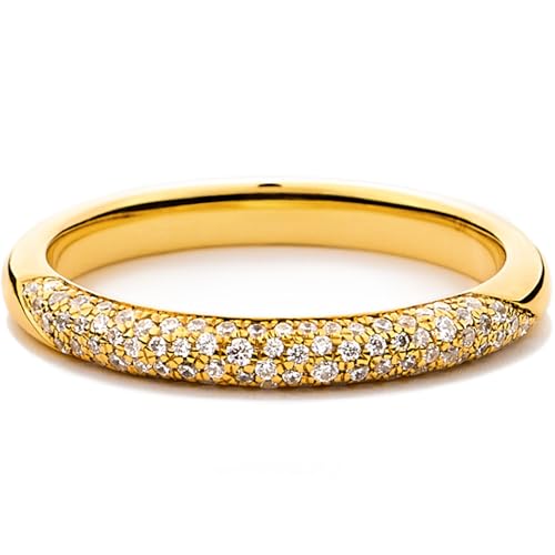 STORYJEWELLERY Gold Plated Rings for Women, Stackable Rings, Wedding Bands for Women, Pave Band Ring, Gifts for Her
