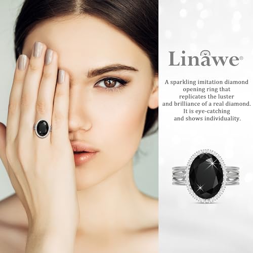 Linawe Costume Jewelry Adjustable Cocktail Ring for Women | Copper, Rhinestone, Cubic Zirconia, Oval, Fake Diamond, Crystal, Stone, Birthstone, Gemstone, Big, Chunky, Statement - color: White Black