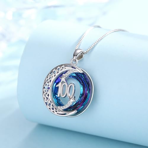 JUSTKIDSTOY Birthday Gifts for Women Girls 925 Sterling Silver Celtic Moon Star Necklace with Blue Crystal Pendant Jewelry for Sister Friends - style: 100th