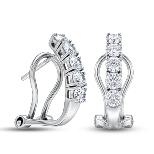 LeCalla 925 Sterling Silver Omega Back Earrings for Women | Clip-On Pierced Stud Earrings Gift for Her, Wife or Girlfriend | Classic Omega Back Stud Earrings Jewelry for Daily Wear or Special Occasions - color: Round-Cut CZ