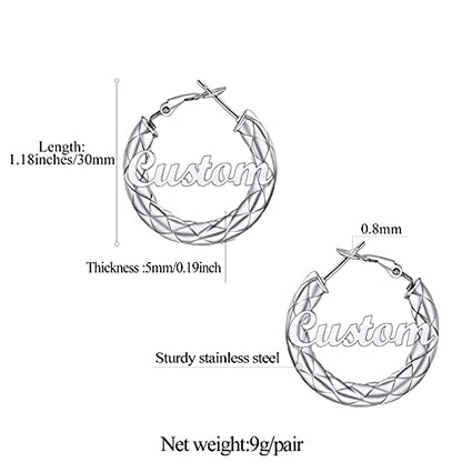 FindChic Chunky Hoop Earrings for Women, Silver/Black/14K Gold Plated Crossover Patterned Hollow Tube Rounded Loop Earrings, 30mm/40mm/60mm/80mm Hoops with Custom Name Options and Gift Box - color: e.Silver (Custom Name), size: 30MM