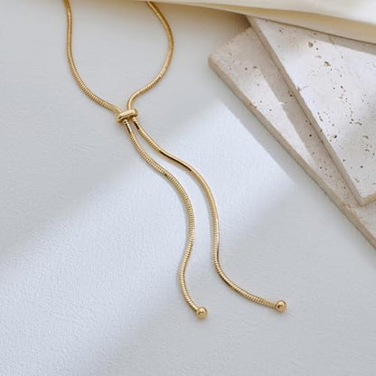 Gold Silver Necklace for Women Y Chain Adjustable Gold Long Necklaces Fashion Dainty Jewelry - color: gold C