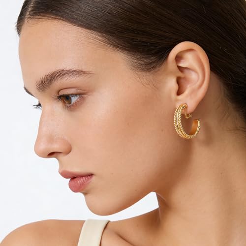 Clip on Earrings for Women Silver and Gold Plated Twisted Rope Hoops Non Pierced C Hoop Earring Lightweight Two Tone Clips Mixed Metal Jewelry Gifts - color: Twisted Hoop-gold