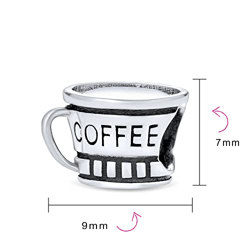 Bling Jewelry .925 Sterling Silver Latte Travel Mug Cup Coffee & Bookkeeper Accountant Math Student Calculator Charm Bead for Bracelet (Set of 2)