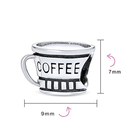 Bling Jewelry .925 Sterling Silver Latte Travel Mug Cup Coffee & Bookkeeper Accountant Math Student Calculator Charm Bead for Bracelet (Set of 2)