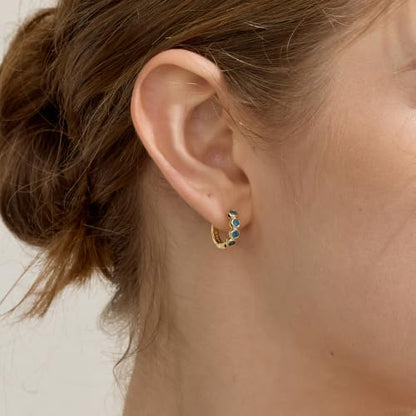 ARSIS Bubble Huggie Hoop Earrings for Women with Cubic Zirconia, Platinum/18K Gold Plated Bezel Hoop Earrings with Opal, Hypoallergenic Lightweight Jewelry, Clear/Ruby/Emerald Green/Aqua/Sapphire/Pink - color: Sapphire Blue