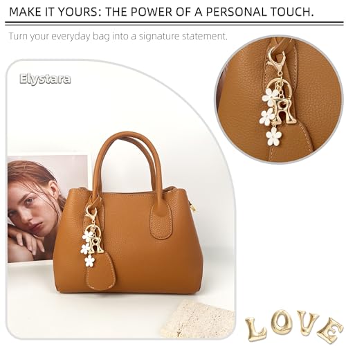 Floral Series Initial Bag Charm, Cute Flower & Bubble Letter Purse Charms, Keychain Accessories Gift for Women - color: White Flower, style: R