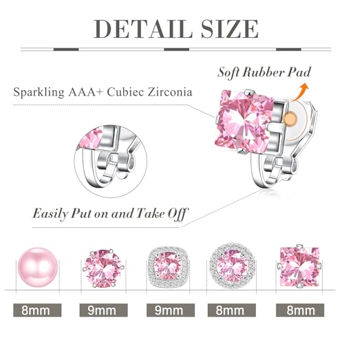 Cubic Zirconia Clip on Earrings - Women Hypoallergenic Comfortable Non Pierced Stud Earrings for Wedding and Dance Competitions, Clip-on Earrings Silver Gold - color: Silver-cz